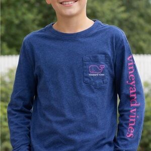 Vineyard Vines Kids Navy and Pink Long Sleeve Tee